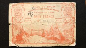 フランス ルーアン 緊急紙幣 2フラン（1920前後）[3260]