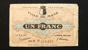 フランス メッス 緊急紙幣 1フラン（1920前後）[3261]
