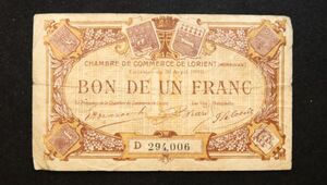 フランス ロリアン 緊急紙幣 1フラン（1920前後）[3308]