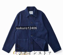 超人気 手作り 藍染め 刺し子 カバーオール 17OZ 綿100% ワークジャケット ブレザー sashiko indigo 上品 インディゴ S~XL_画像1