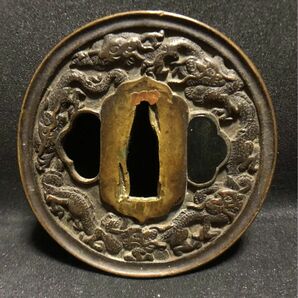 江戸時代　獅子牡丹　南蛮銅鍔　刀装具