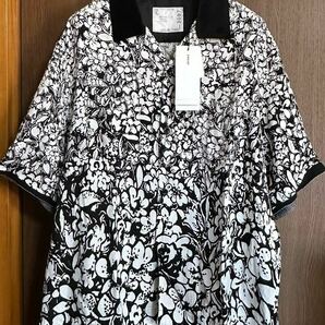 4新品 sacai サカイ メンズ フローラル レーヨン 半袖シャツ 23SS size 4 XL ブラック ホワイト Tシャツ 半袖 カットソー オープンカラー