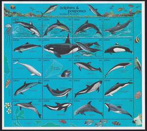 29 パラオ【未使用】＜「1990 クジラとイルカ」 組合せ・小型シート(20種連刷) ＞