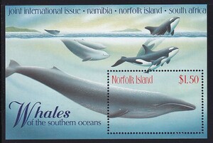 26 ノーフォーク諸島【未使用】＜「1998 南氷洋のクジラ」 小型シート ＞