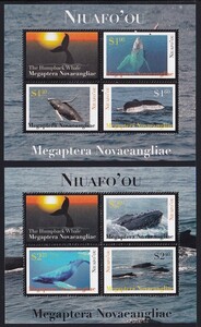 42 ニウアフォオウ島【未使用】＜「2012 ザトウクジラ・Ⅰ-Ⅱ」 組合せ・小型シート(3種＋ラベル)・2組 ＞