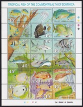 14 ドミニカ連邦【未使用】＜「1990 熱帯魚」 組合せ・小型シート(18種連刷) ＞_画像1