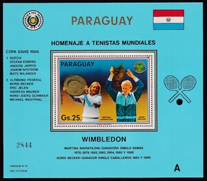 38 パラグアイ【未使用】＜「1986 テニス・ウィンブルドンの勝者」 小型シート ＞