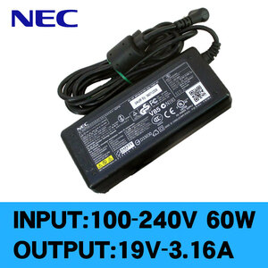 中古品 NEC純正 ノートパソコン向け ★ NEC ADP64 ADP-60NH 19V 3.16A 100-240V 50-60Hz 130-195VA 電源ケーブル付#ADP64