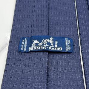 激レア 美品 HERMES エルメス ネクタイ シルク ファソネH H柄 H織 刺繍 ジャガード 通勤 メンズ ビジネス ネイビー 紺の画像4