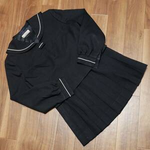 . writing woman height sailor suit navy blue collar white 1 pcs line top and bottom set 160A miniskirt waist 60 height 47 winter clothes long sleeve middle . high school JK JC anonymity delivery 