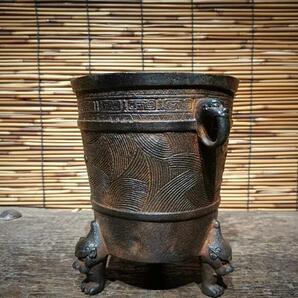 旧鉄器/鋳鉄ストーブ*お茶を沸かす*お湯を沸かす*バーベキューストーブ*炭ストーブ*高さ約16cmの画像4
