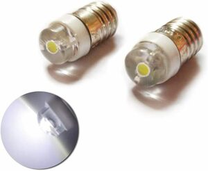 N/D 2個 E10 LED豆電球 高輝度 6000K ホワイト COB 0.5W 3V 螺旋LED懐中電灯アップグレード電球