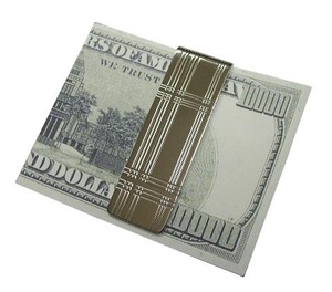 送料220円～日本国内製造 マネークリップ(チェック柄)5,7x1,8cm 鏡面ミラー 真鍮製