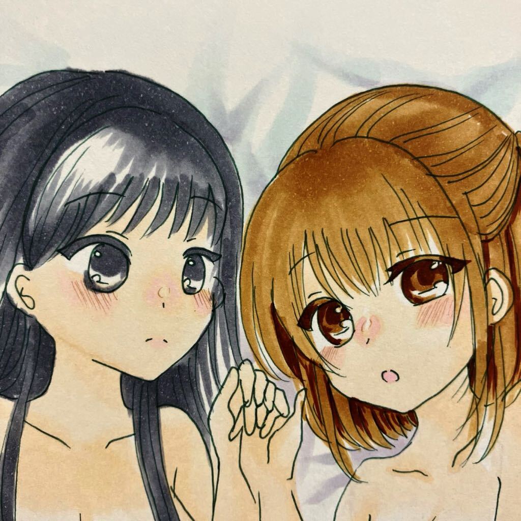 Две девушки ☆ Лежат ☆ Оригинал ☆ Рисованная иллюстрация ☆, комиксы, аниме товары, рисованная иллюстрация