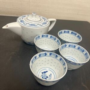 t4-19 中国景徳鎮製 茶器揃 茶器セット 煎茶道具 急須　透かし　保管品