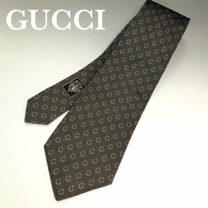 美品 GUCCI グッチ Gロゴ ネクタイ シルク100% 総柄 黒系 ドット/ストライプ 正規品 本物保証 1000円スタート 最落無