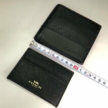 超美品 COACH コーチ 上質レザー 二つ折り財布/カードケース 2点セット メンズ/レディース 財布 名刺入れ パスケース 定期入れ 黒 最落無_画像9