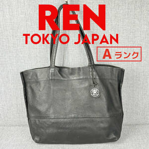 定価3.9万★美品 REN TOKYO JAPAN レン・トウキョウ ワイドトートバッグ ゴートレザー 本革 黒