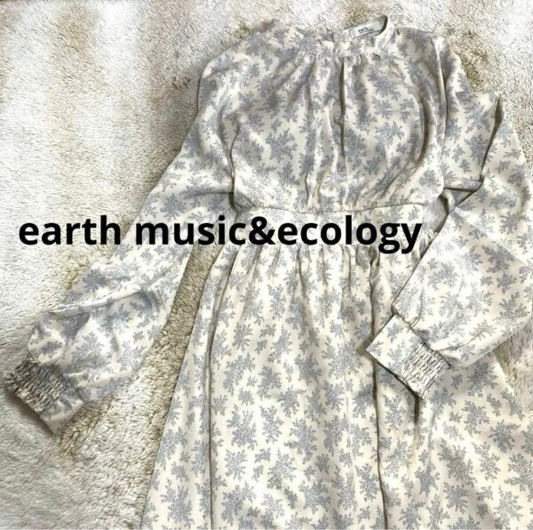 earth music&ecology ロングワンピース チュニック Fサイズ ワンピース ふんわり 花柄 ウエストゴム ロング丈