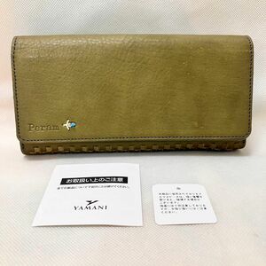 【訳あり】W831 未使用 ペラム Peram 長財布 財布 レディース フラップ式 本革 レザー 日本製 グリーン系