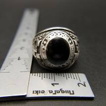 1985年 米国 ヴィンテージ カレッジリング Indiana University オニキス オーバル カボション 925 シルバー 銀 指輪 重厚感 メンズ Y14-H_画像7
