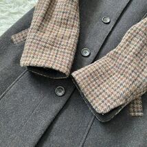 【極美品/Lサイズ】ハリスツイード HarrisTweed ステンカラーコート ロングコート ヘリンボーン ウール チェック柄 ブラウン 茶 メンズ 春_画像7