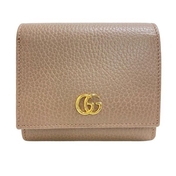 GUCCI/グッチ 598587 GGマーモント レザー 二つ折り財布 ベージュ レディース ブランド