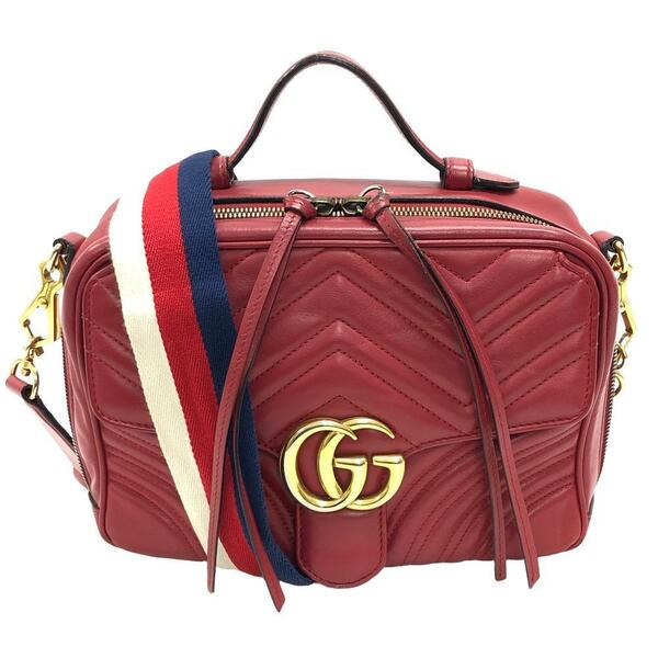 GUCCI/グッチ 498100 2WAY GGマーモント レザー ショルダーバッグ レッド レディース ブランド