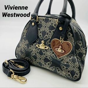 Vivienne Westwood ヴィヴィアンウエストウッド　ハンドバッグ ショルダーバッグ 2WAY 黒　革 レザー　ハート チャーム オーブ ヤスミン