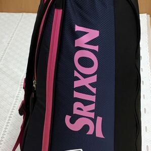 美品♪SRIXON(スリクソン) ラケットバッグ(ラケット6本収納可)リュック＆手提げ◆ネイビー×ピンク 森の画像5