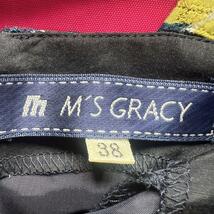 【美品】M'S GRACY 膝丈ワンピース フレア ノースリーブ 38 総柄 エムズグレイシー M ネイビー 紺_画像8