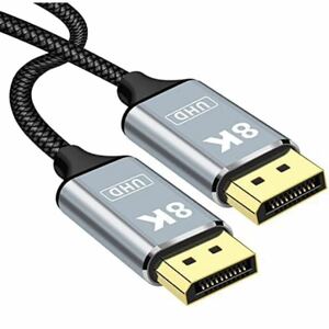 8K Displayport ケーブル 1.8M 1.4 規格 ゲーミング ディスプレイポート 最大 32.4Gbpsハイスピード映像・音声同期 超高速耐久ナイロン編み