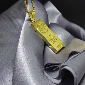 1円スタート インゴット ネックレス 18K Gold Plated 18KGP 鍍金 延べ棒 ゴールド necklace 75㎝ レディース メンズ ユニセックス 157の画像5