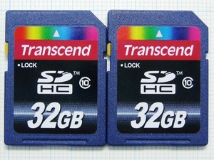 ★Transcend　ＳＤＨＣ メモリーカード ３２ＧＢ ２枚　中古★送料６３円～