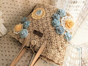 ☆Handmade…※お花模様ナチュラルかごバッグ※風お出掛けバッグ※手編み※