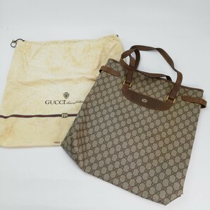 KA★ GUCCI グッチ オールドグッチ トートバッグ 39.02.061 GG柄 PVC レザー ベージュ系の画像1