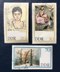 Art hand Auction [绘画邮票] 德意志民主共和国(东德 DDR)1967年绘画邮票三款一套 霍德勒/伯格德/弗里德里希等已盖章, 古董, 收藏, 邮票, 明信片, 欧洲