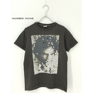 A8133/美品 春夏 NUMBER (N)INE ナンバーナイン ビンテージ ダメージ加工 コットン 丸首 半袖 Tシャツ カットソー 1 S程 茶/日本製 メンズ