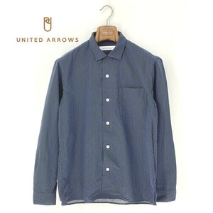 A8414/極美品 春夏 UNITED ARROWS ユナイテッドアローズ コットン ドット 総柄 長袖 カジュアル ドレス カッター Yシャツ S 青/メンズ