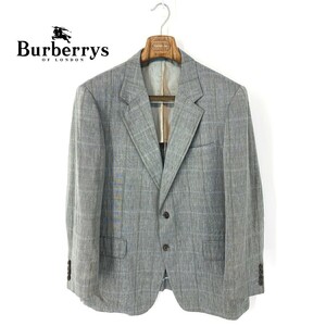 A6572/訳あり ビンテージ 80s 春夏 背抜き BURBERRY バーバリー ウール リネン テーラード シングル2Bジャケット 175 BB6 灰色/メンズ