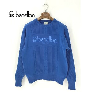 A8951/ beautiful goods spring summer BENETTON Benetton cotton long sleeve cable braided Logo embroidery crew neck knitted rib sweater L blue men's cardigan 