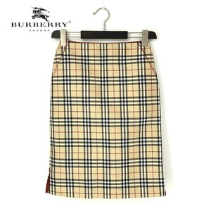 A7407/極美品 春夏 BURBERRY LONDON バーバリーロンドン コットン ノバチェック ペンシル 膝丈 スカート 38 XS程 ベージュ/レディース