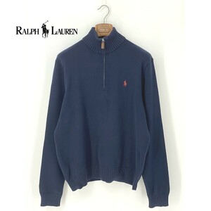 A8143/美品 春夏 POLO RALPH LAUREN ラルフローレン コットン プルオーバー ハイネック 長袖 ニット セーター XL 紺/メンズ カーディガン