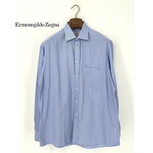 A8788/美品 春夏 Ermenegildo Zegna エルメネジルドゼニア コットン 長袖 モザイク ドレス カッター Yシャツ 41/16 L程 水色 メンズ