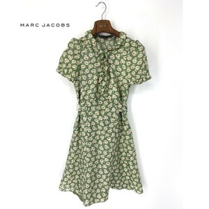 A6339/極美品 春夏 MARC JACOBS マークジェイコブス シルク100% 花柄 総柄 半袖 ベルト付き ロング ミモレ丈 ワンピース 4 緑/レディース