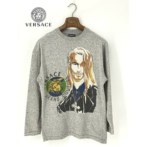 A8666/美品 春夏 VERSACE JEANS COUTURE ヴェルサーチ コットン 長袖 デカプリント メデューサ ロンT Tシャツ カットソー M 灰色 メンズ