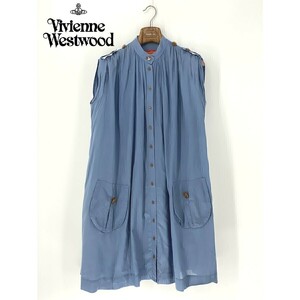 A8656/春夏 Vivienne Westwood ヴィヴィアン RED LABEL オーバーサイズ シャツ ミモレ丈 膝丈 ギャザー ワンピース 3 XL程 水色 レディース