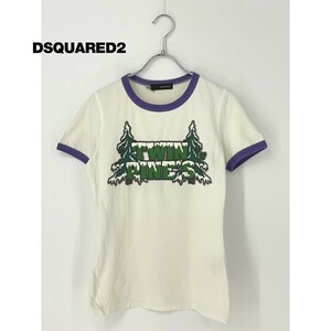 A7688/美品 春夏 DSQUARED2 ディースクエアード コットン デカプリント スレ加工 丸首 半袖 Ｔシャツ カットソー M 白/レディース 三崎商事