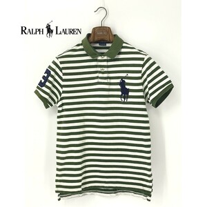 A8976/春夏 POLO RALPH LAUREN ポロ・ラルフローレン コットン 半袖 ボーダー ビッグポニー ポロシャツ Tシャツ カットソー M 緑 白 メンズ