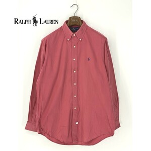 A8058/春夏 POLO RALPH LAUREN ポロ ラルフローレン コットン ボタンダウン 長袖 カジュアル ドレス Yシャツ L 青/モーリシャス製 メンズ